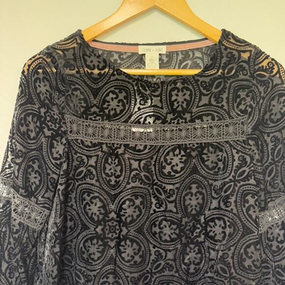 Womens Black Velvet Burnout Mini Dress Small Whimsigoth Dark Fairy Grunge Vamp - Picture 2 of 12